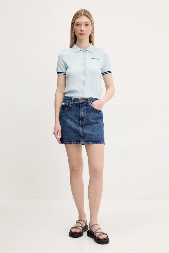 Guess Jeans tricou polo din amestec de lână W5GR03.Z3HO2 albastru SS25