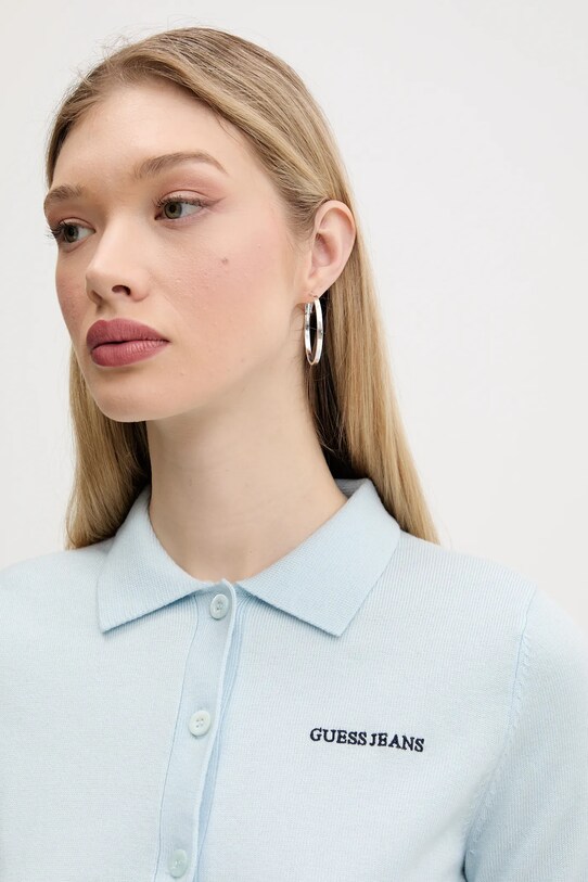 Guess Jeans tricou polo din amestec de lână W5GR03.Z3HO2 albastru