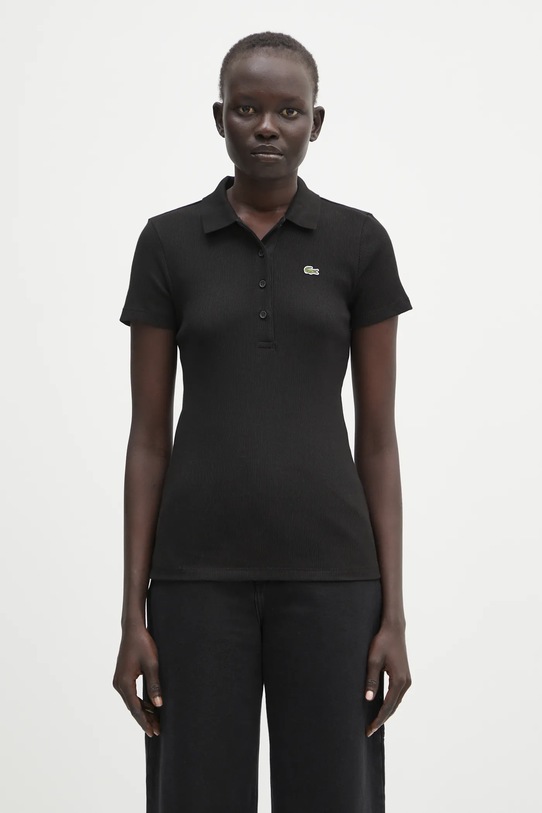 Βαμβακερό μπλουζάκι πόλο Lacoste slim μαύρο DF5377