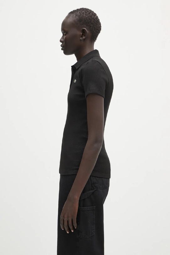 Βαμβακερό μπλουζάκι πόλο Lacoste DF5377 μαύρο SS25