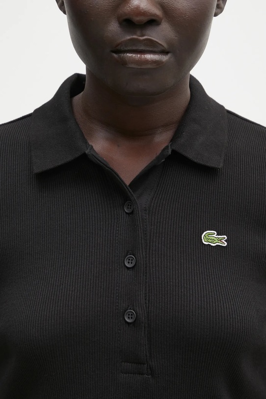 Βαμβακερό μπλουζάκι πόλο Lacoste μαύρο DF5377