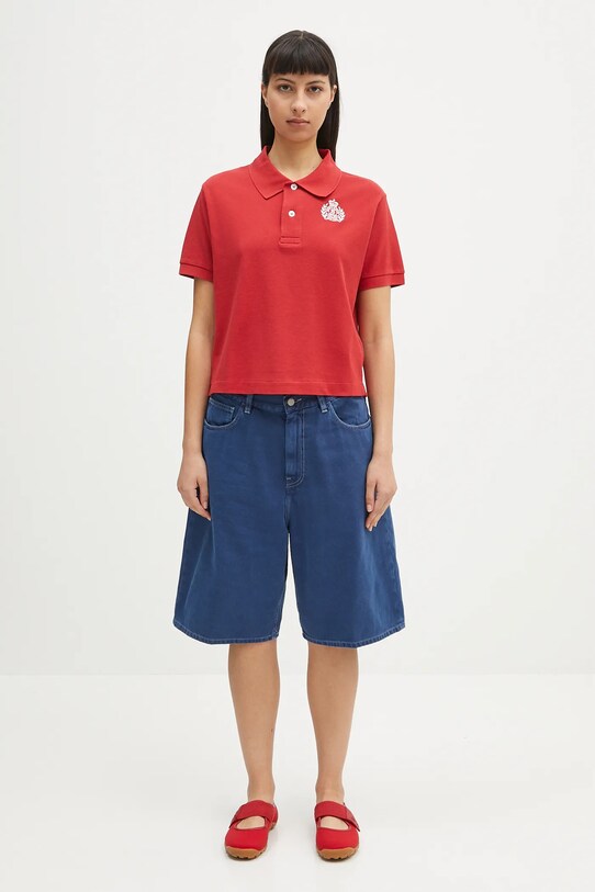 Sporty & Rich polo bawełniane H&W Crest Pique TO085606241RE15 czerwony
