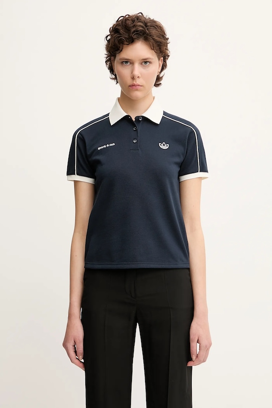 Тениска с яка adidas Originals x Sporty & Rich Polo стандартна тъмносин JL7198