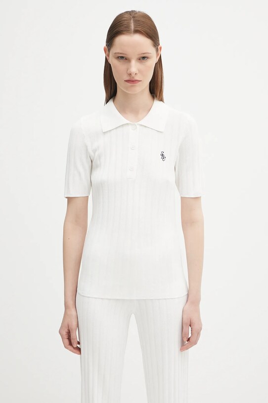 Sporty & Rich polo Src Ribbed Polo slim beige WS069620305WH37