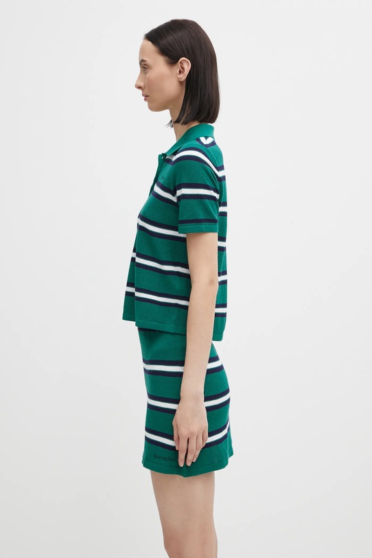 Sporty & Rich polo z dodatkiem jedwabiu Serif Logo Silk Pique Cropped Polo TO076621300GR50 zielony AW25