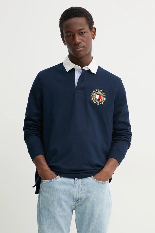 Tommy Jeans longsleeve din bumbac imprimeu bleumarin DM0DM20665
