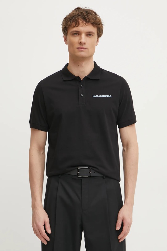 Bavlněné polo tričko Karl Lagerfeld nášivka černá 551225.745094