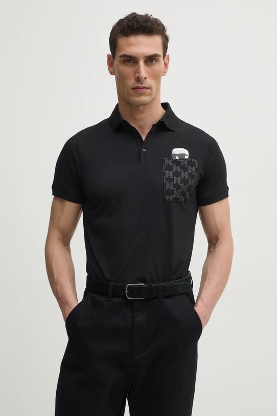 Bavlnené polo tričko Karl Lagerfeld potlač čierna 551251.745091