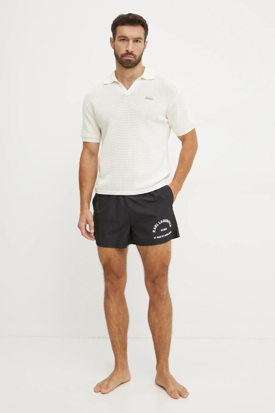 Βαμβακερό μπλουζάκι πόλο Karl Lagerfeld A1M46068 μπεζ SS25