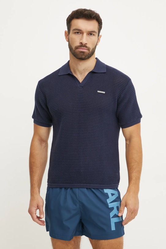 Karl Lagerfeld polo bawełniane granatowy A1M46068
