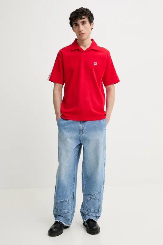 Тениска с яка HUGO 50531311 червен SS25