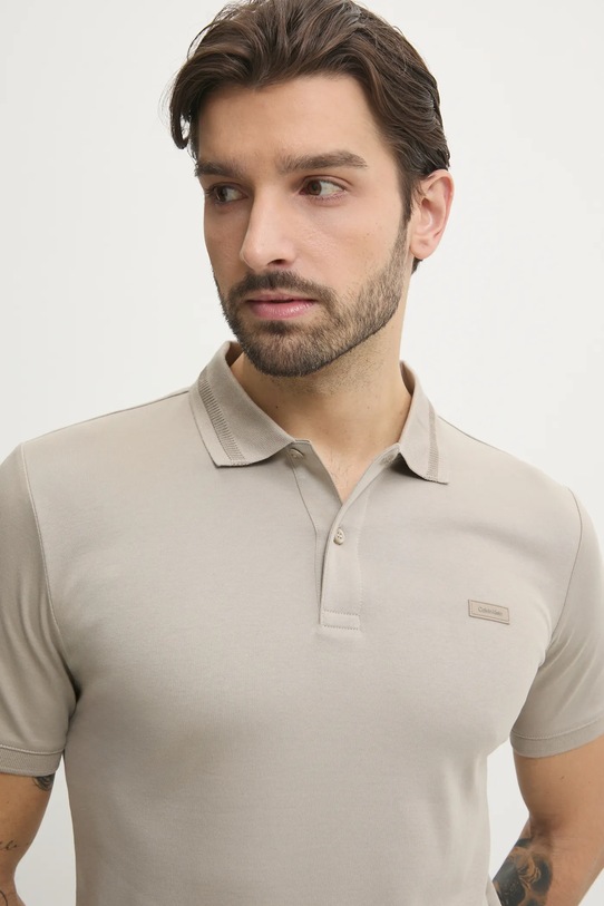 Pamučna polo majica Calvin Klein bez uzorka bež K10K113833
