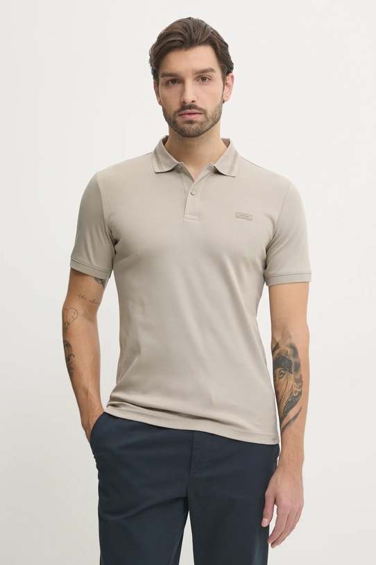 Pamučna polo majica Calvin Klein bež K10K113833