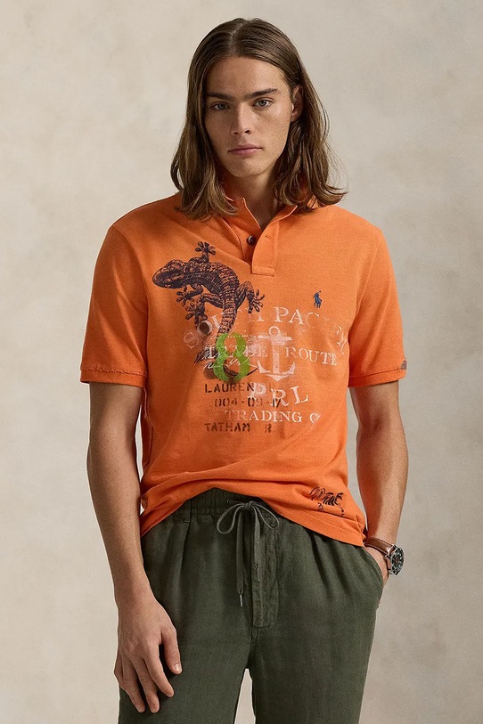 Pamučna polo majica Polo Ralph Lauren pamuk narančasta 710958250