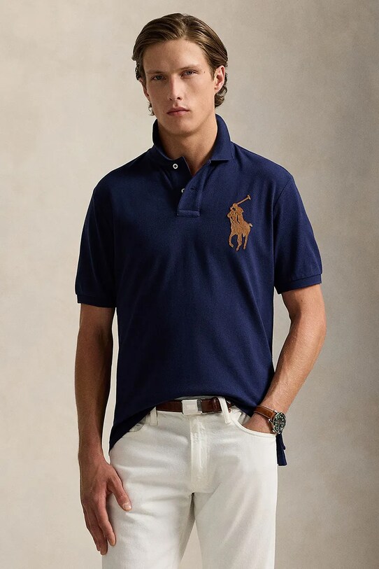 Хлопковое поло Polo Ralph Lauren хлопок тёмно-синий 710958776