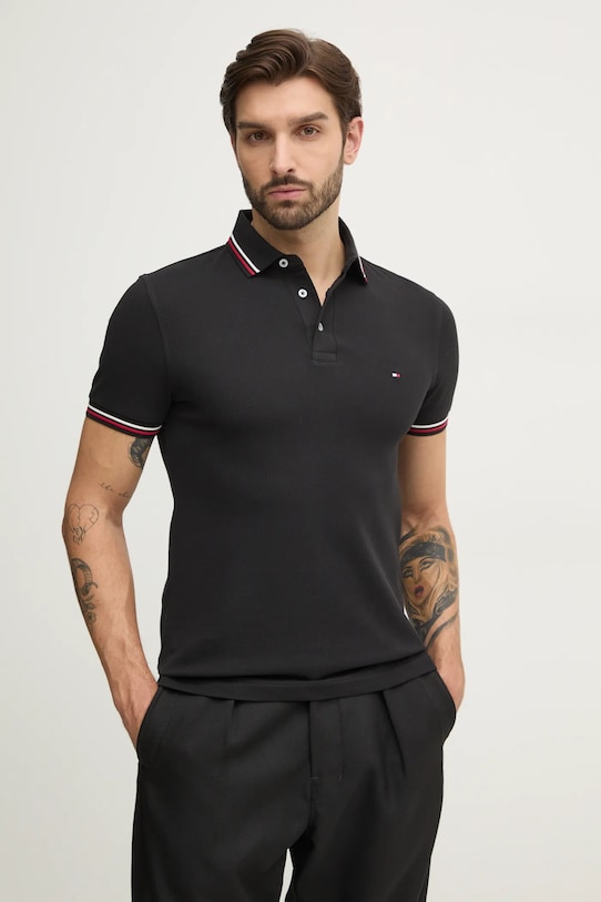 Tommy Hilfiger polo z elastanem czarny MW0MW37346