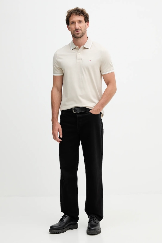 Bavlnené polo tričko Tommy Hilfiger MW0MW37522 béžová SS25