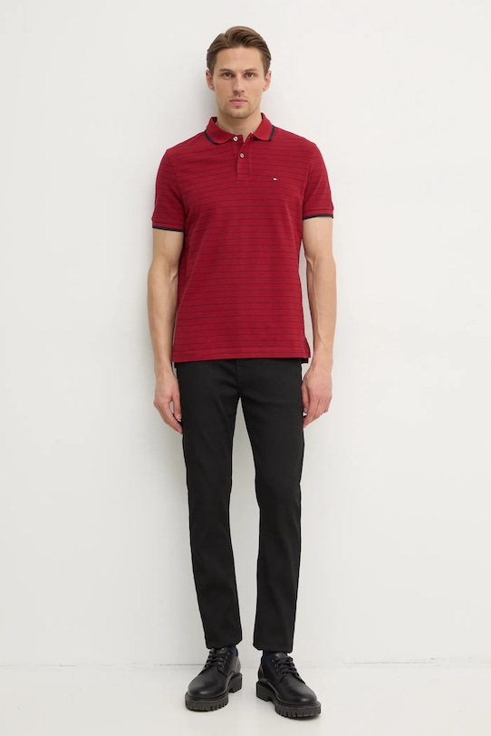 Bavlnené polo tričko Tommy Hilfiger MW0MW37527 burgundské SS25