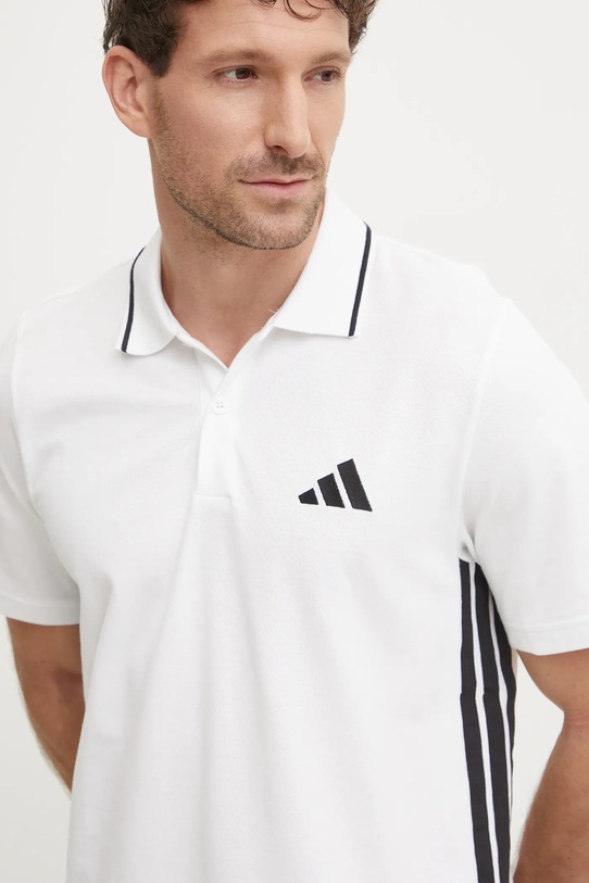 Βαμβακερό μπλουζάκι πόλο adidas Essentials λευκό JE6383