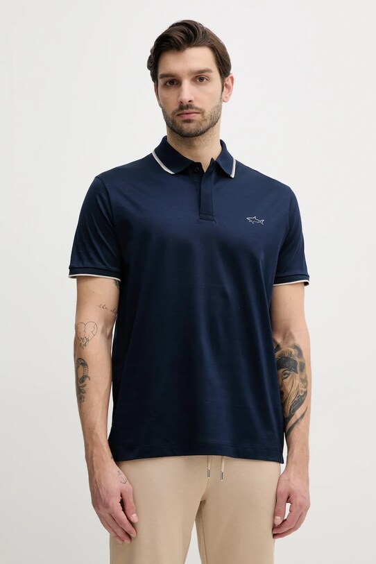 Bavlněné polo tričko Paul&Shark potisk námořnická modř 25411301