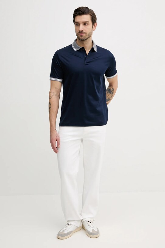 Bavlněné polo tričko Paul&Shark 25411310 námořnická modř SS25