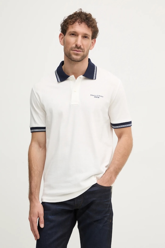 Bavlnené polo tričko Marc O'Polo jednofarebný béžová 5000005931