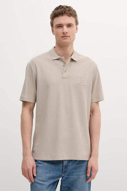 Памучна тениска с яка Armani Exchange щампа бежов XM000356.AF12758