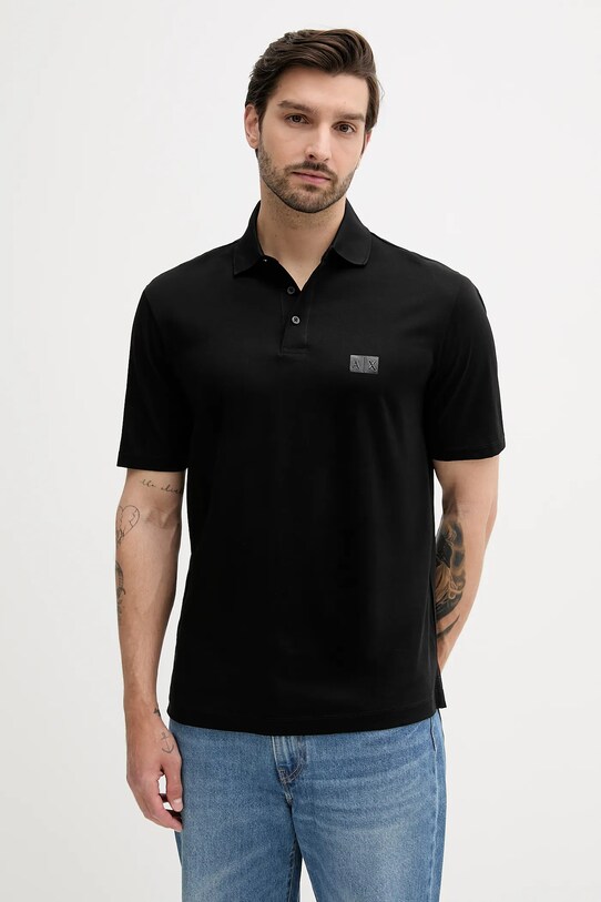 Armani Exchange polo bawełniane nadruk czarny XM000484.AF10364
