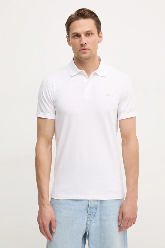 Polo tričko Guess NOLAN potlač biela M5RP66.J1314