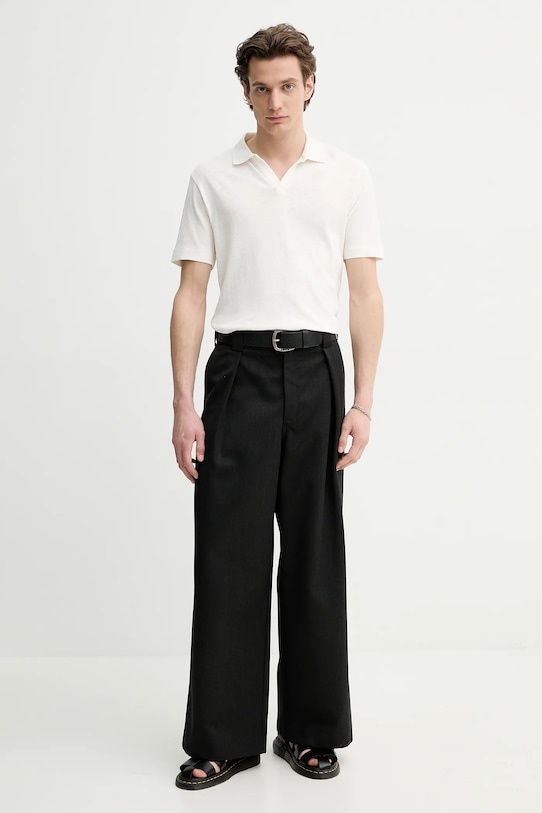 Πόλο με μείγμα με λινό Marc O'Polo 523209153026 λευκό SS25