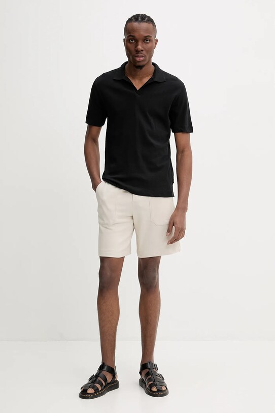 Marc O'Polo polo z domieszką lnu 523209153026 czarny SS25