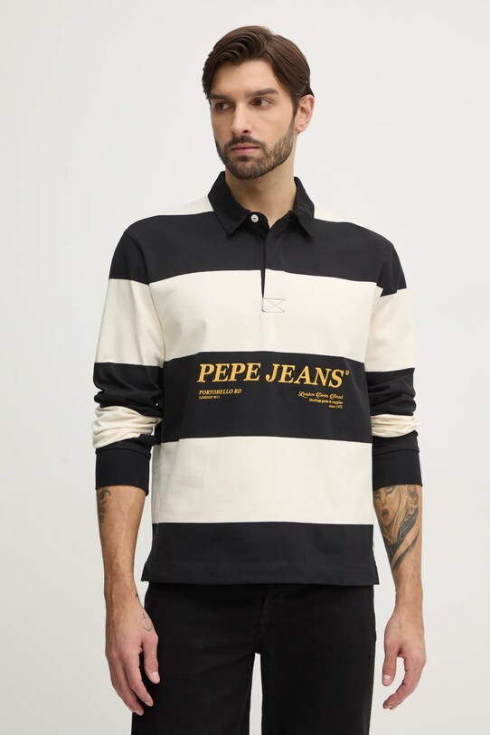 Pepe Jeans longsleeve din bumbac BRANDON cu modele negru PM542230