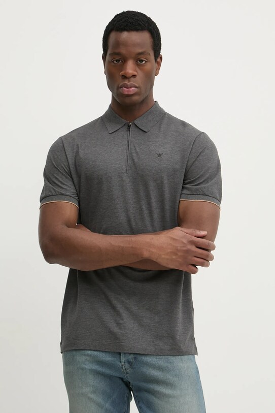 Bavlnené polo tričko Hackett London jednofarebný sivá HM563379