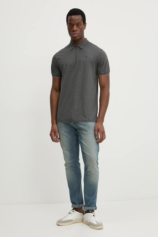 Bavlnené polo tričko Hackett London HM563379 sivá SS25