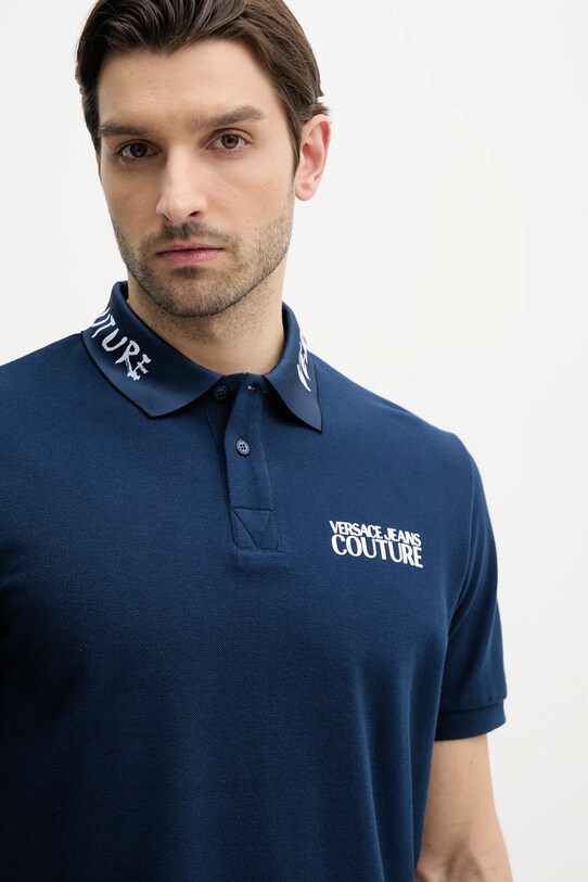 Βαμβακερό μπλουζάκι πόλο Versace Jeans Couture σκούρο μπλε 78GAGT05.CJ01T