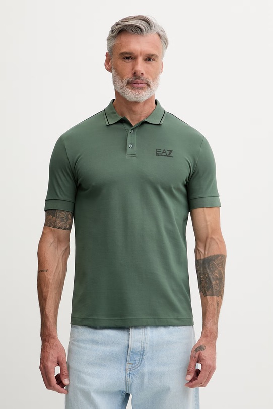 EA7 Emporio Armani polo męskie bawełniane z elastanem zielony PJVUZ.8NPF16