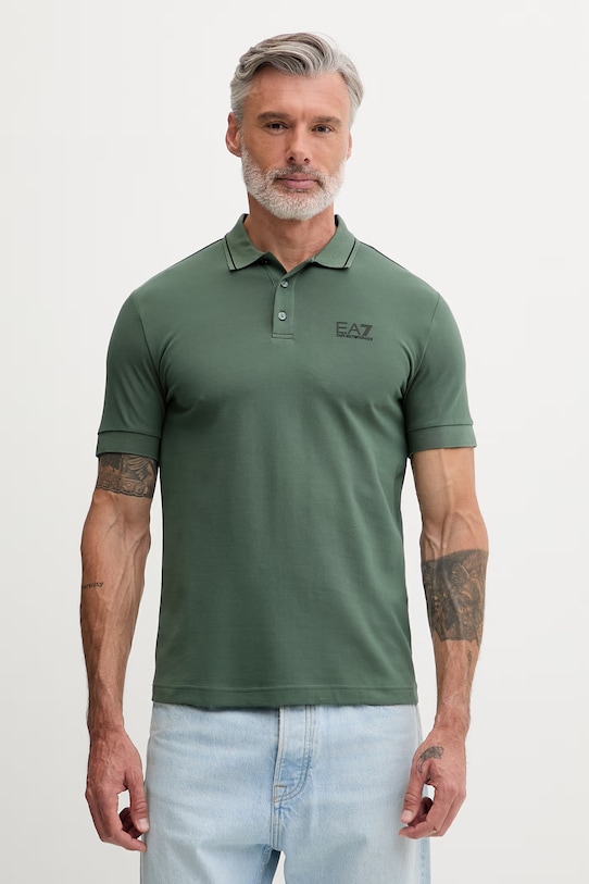 EA7 Emporio Armani polo męskie bawełniane z elastanem zielony PJVUZ.8NPF16