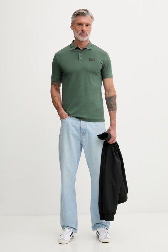 EA7 Emporio Armani polo męskie bawełniane z elastanem PJVUZ.8NPF16 zielony SS26
