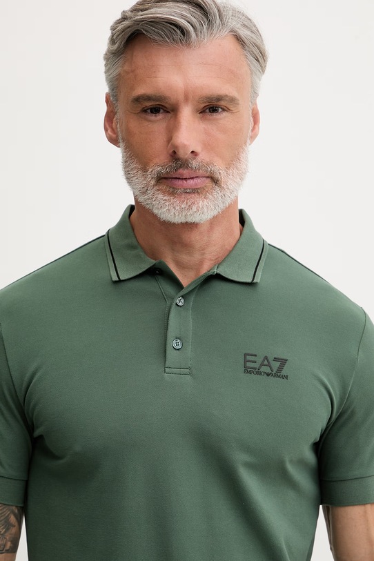 EA7 Emporio Armani polo męskie bawełniane z elastanem zielony PJVUZ.8NPF16