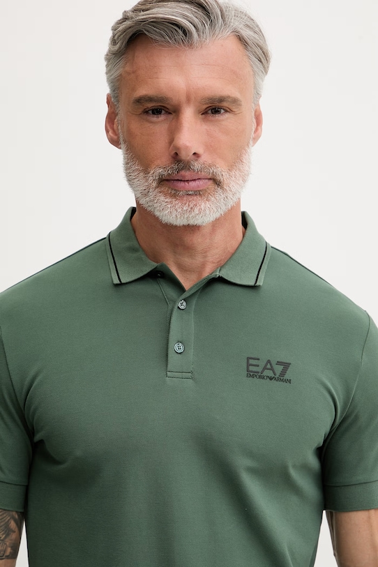 EA7 Emporio Armani polo męskie bawełniane z elastanem zielony PJVUZ.8NPF16