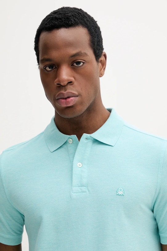 United Colors of Benetton polo bawełniane turkusowy 3088U3023