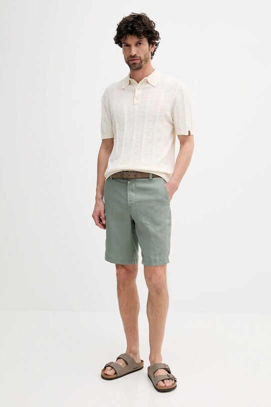 United Colors of Benetton polo z domieszką lnu 115GK301G beżowy SS25