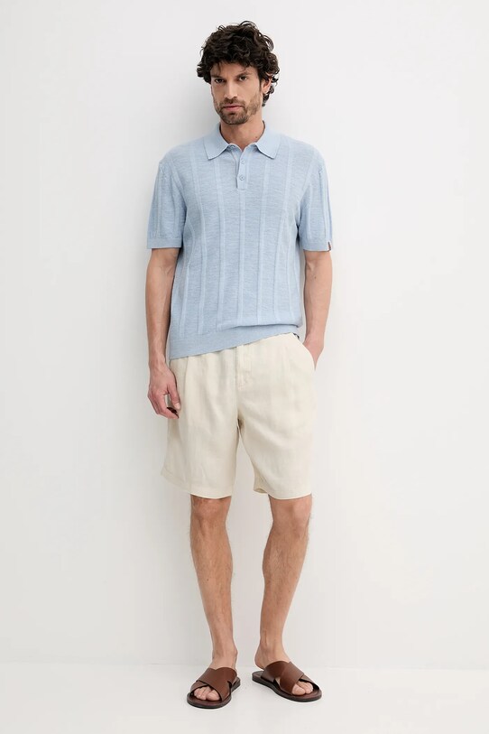 United Colors of Benetton polo z domieszką lnu 115GK301G niebieski SS25