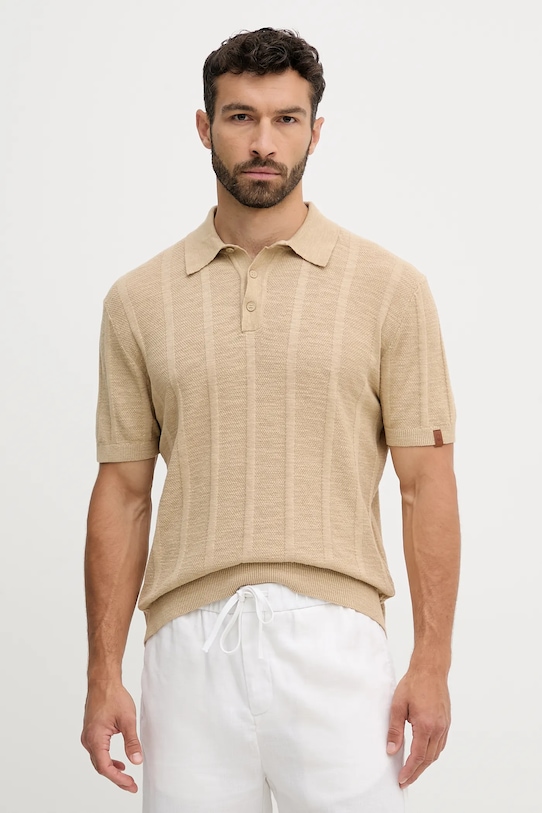 Polo tričko s prímesou ľanu United Colors of Benetton relaxed béžová 115GK301G