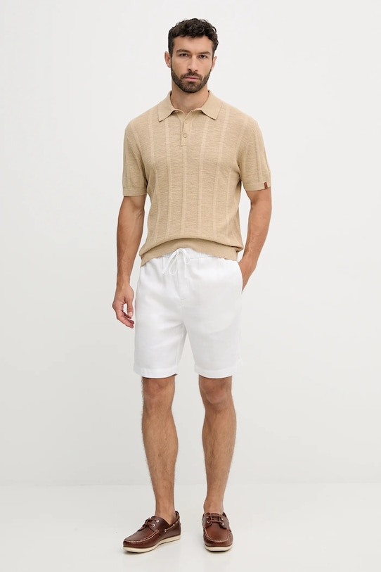 Polo tričko s prímesou ľanu United Colors of Benetton 115GK301G béžová SS25