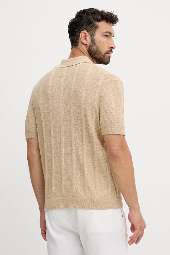Îmbrăcăminte United Colors of Benetton tricou polo din in 115GK301G bej