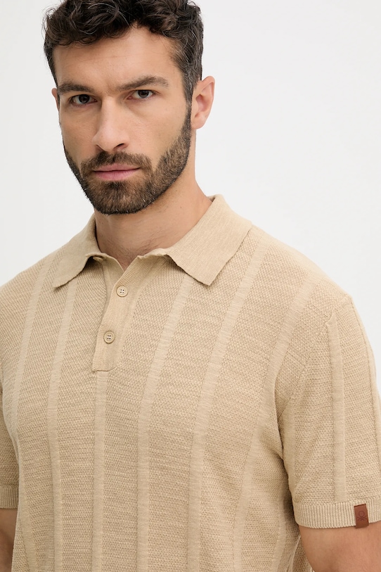 Polo tričko s prímesou ľanu United Colors of Benetton béžová 115GK301G