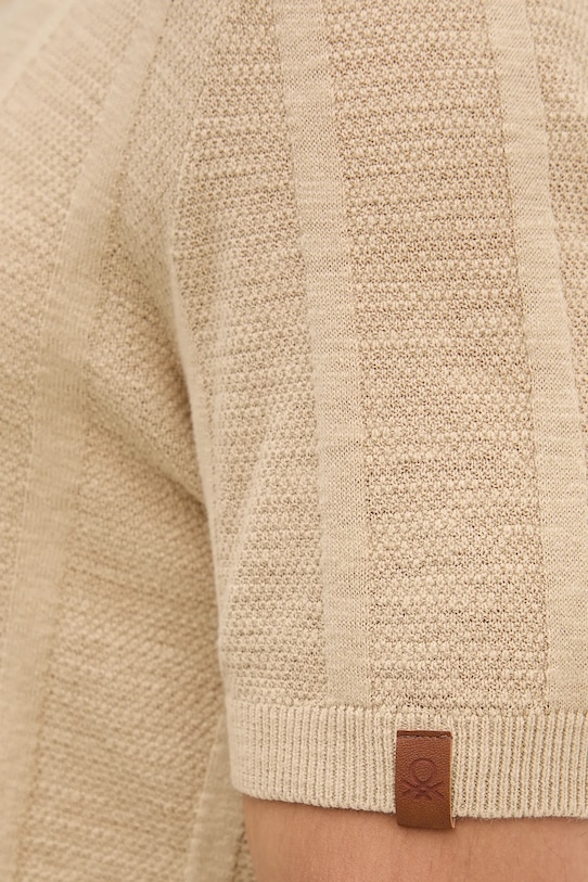 Polo tričko s prímesou ľanu United Colors of Benetton 115GK301G béžová