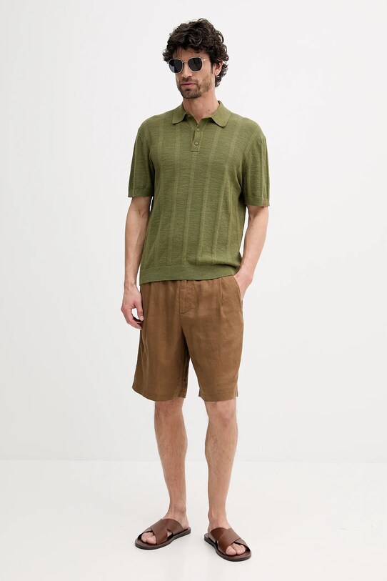 Polo tričko s prímesou ľanu United Colors of Benetton 115GK301G zelená SS25