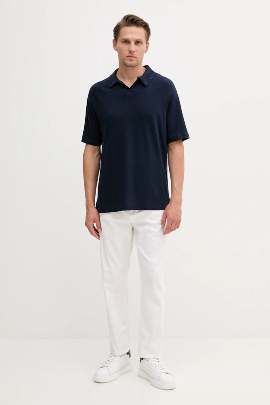 United Colors of Benetton polo lniane 3UTFU302A granatowy SS25